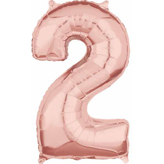 Rose Gold Number 2 Balloon - 26 Inch Shape L26 Pkg