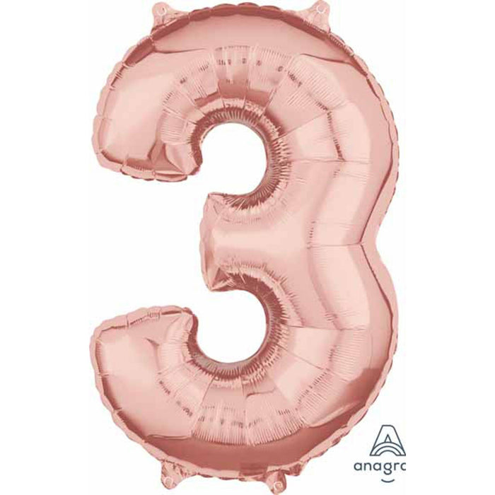 Rose Gold Number 3 Balloon - 26" (L26 Pkg)