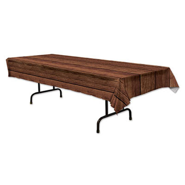 "Rustic Wooden Design Plastic Tablecover - 54"X108""