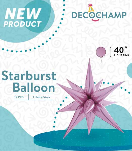 Decochamp 40 Inch Light Pink Starburst Foil Balloon