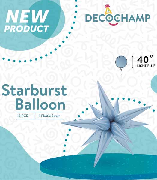DecoChamp 40" Light Blue Starburst Foil Balloon