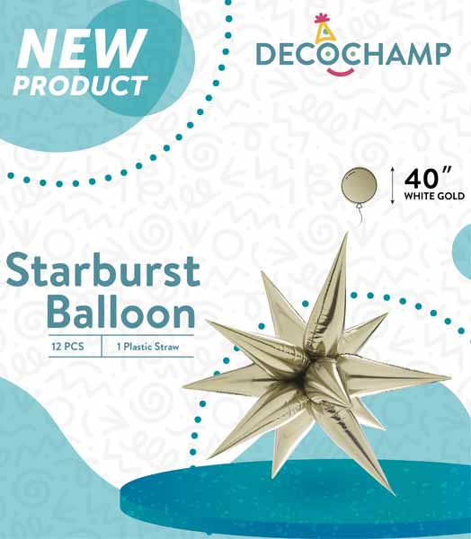 DecoChamp 40-Inch White Gold Starburst Foil Balloon