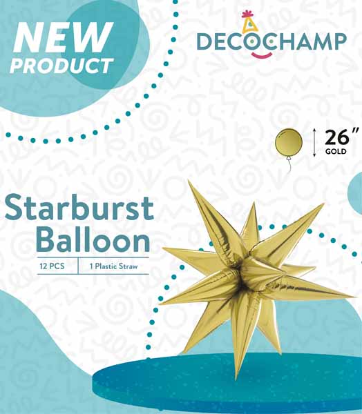 DecoChamp Gold Starburst Foil Balloon, 26 Inch