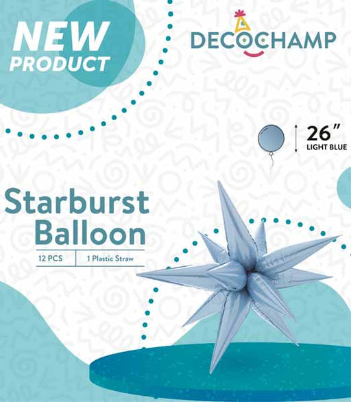 Decochamp Light Blue Starburst Foil Balloon, 26 Inch