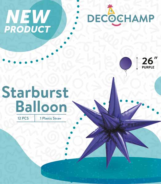 Decochamp Purple Starburst Foil Balloon, 26 Inch