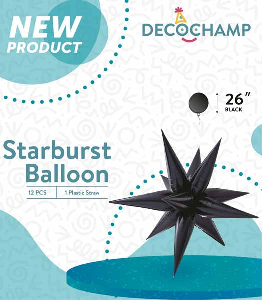 DecoChamp Black Starburst Foil Balloon, 26 Inch