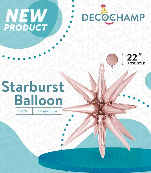 Decochamp Rose Gold Starburst Foil Balloon, 22 Inch