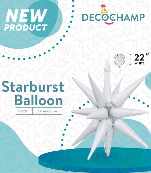 DecoChamp White Starburst Foil Balloon, 22 Inch