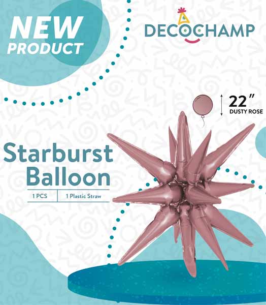 Decochamp Dusty Rose Starburst Foil Balloon, 22 Inch