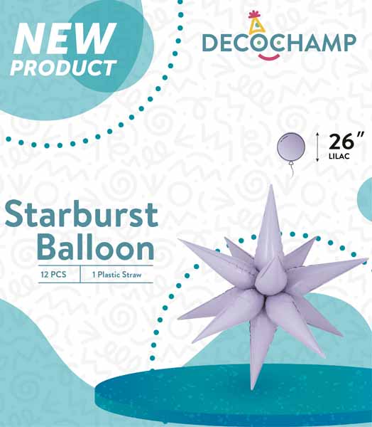 DecoChamp Lilac Starburst Foil Balloon, 26 Inch