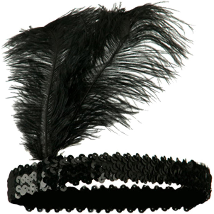 "Sequin Headband With Feather - Assorted Colors"