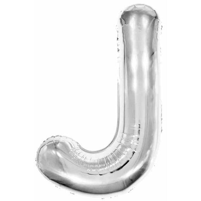 Silver Foil Letter J Balloon (34") - Packaged