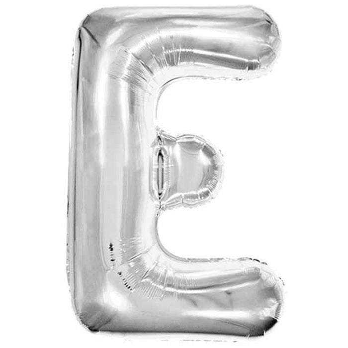 Silver Foil Letter E Balloon - 34" Packaged