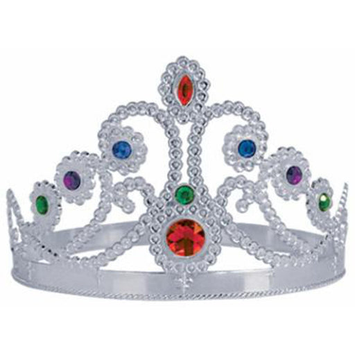 Silver Jewel Plastic Queen Crown - Adjustable.