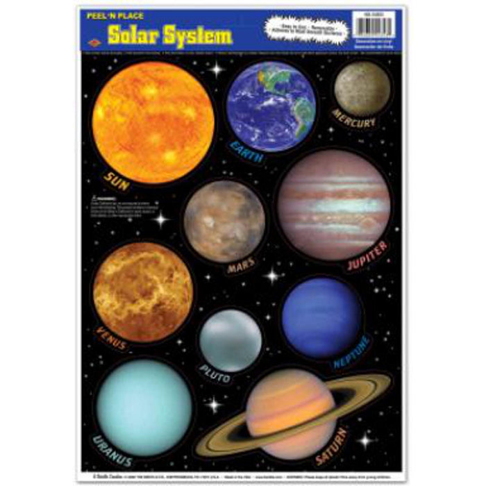 Solar System Peel 'N Place Sheet 12" X 17" - Educational Decorative Decals