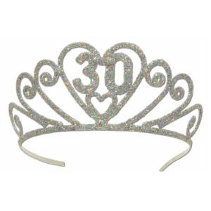 Radiant Celebration Glittered Metal '30' Tiara in Silver (1/Pk)