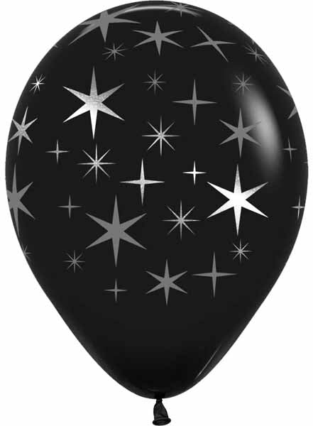 Sempertex Black Bold Stars 11-Inch Latex Balloons, 50 Count