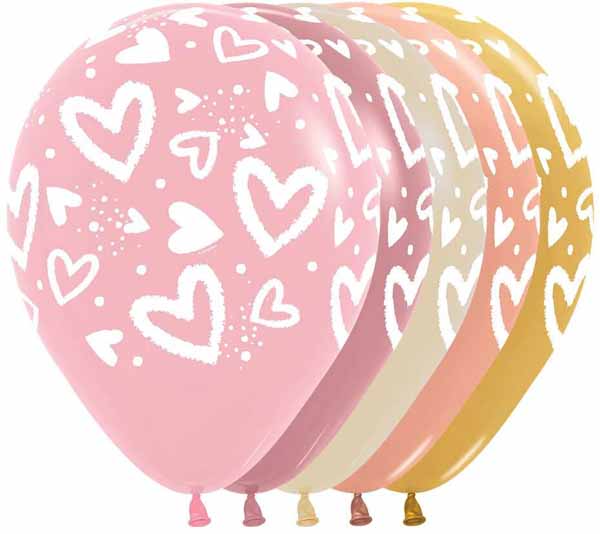 Sempertex Chalk Hearts Assorted 11-Inch Latex Balloons, 50 Count