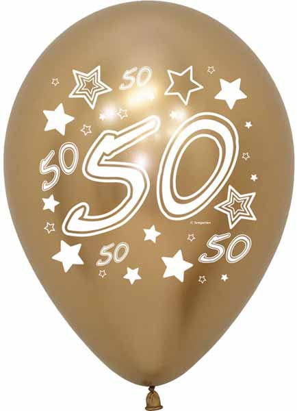 Sempertex "50" Reflex Gold 11-Inch Latex Balloons, 50 Pack