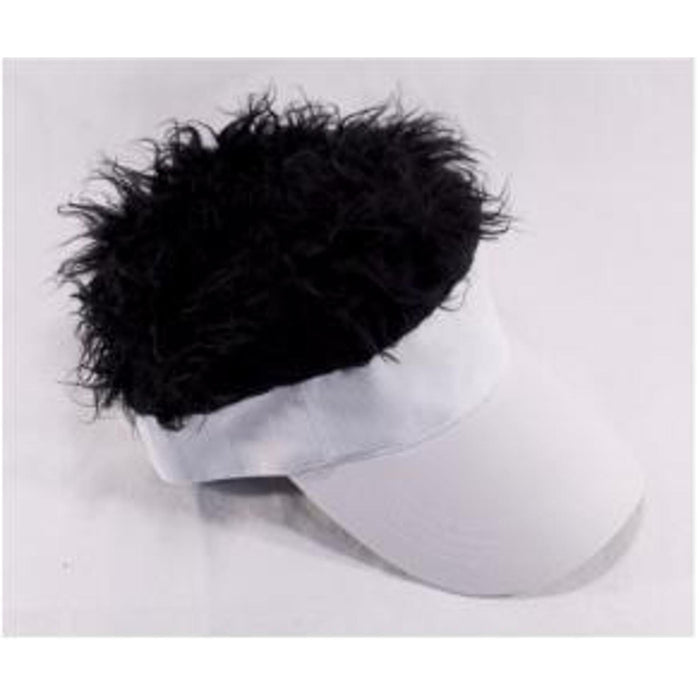 "White Visor With Stylish Black Hair Design"