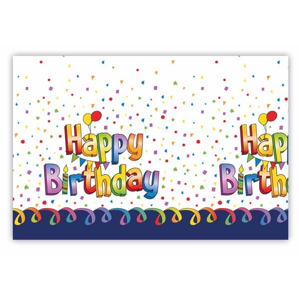 Multicolor Happy Birthday Plastic Tablecover, 47 x 70 Inches