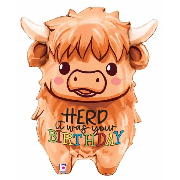 27-Inch Highland Cow Happy Birthday Foil Balloon