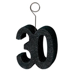 Black Glittered 30 Balloon and Photo Holder