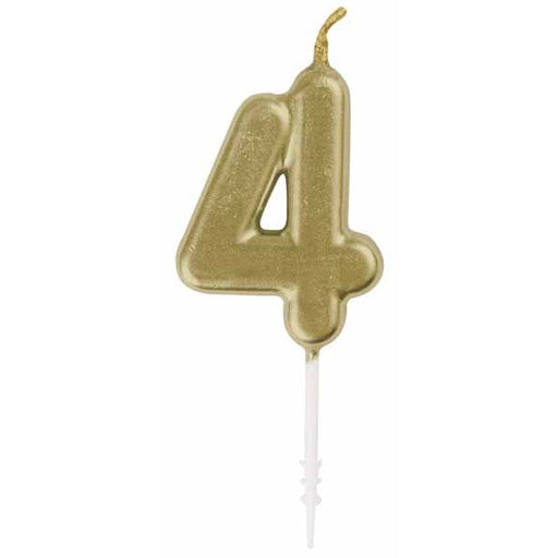 Mini Gold Number 4 Birthday Candle with Pick
