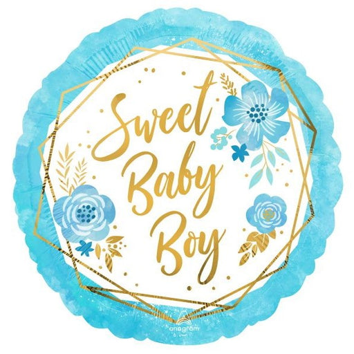Baby Boy Floral Geo 18-Inch Round Foil Balloon