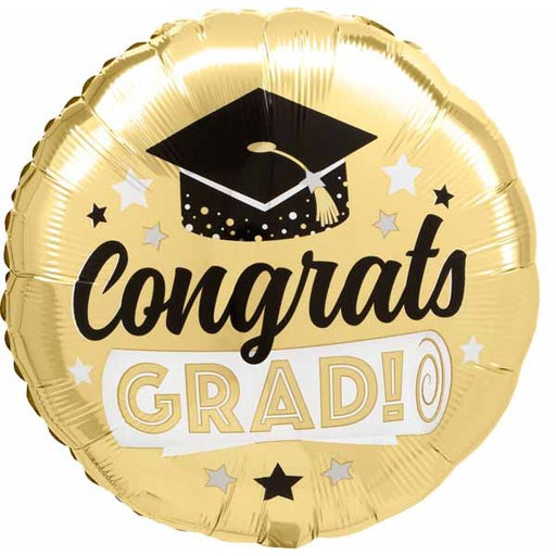 Shiny Gold Graduation Round Foil Balloon, 18 Inch