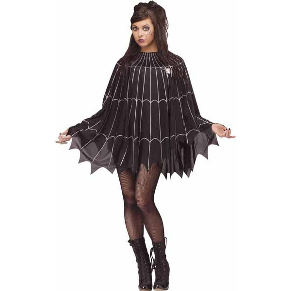 Silver Spider Web Costume Poncho, One Size Fits 4-14
