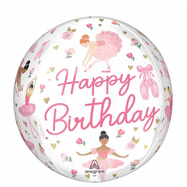 Ballerina Girl Happy Birthday Orbz Foil Balloon, 16 Inch