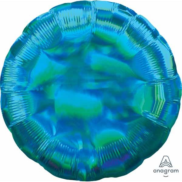 Iridescent Cyan Round Foil Balloon, 18 Inch