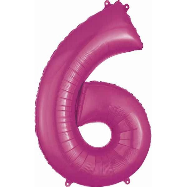 Pink Number 6 Balloon, 26 Inch