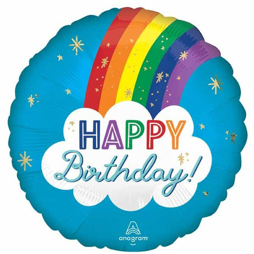 Satin Rainbow Happy Birthday Round Foil Balloon, 18 Inch