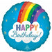 Satin Rainbow Happy Birthday Round Foil Balloon, 18 Inch