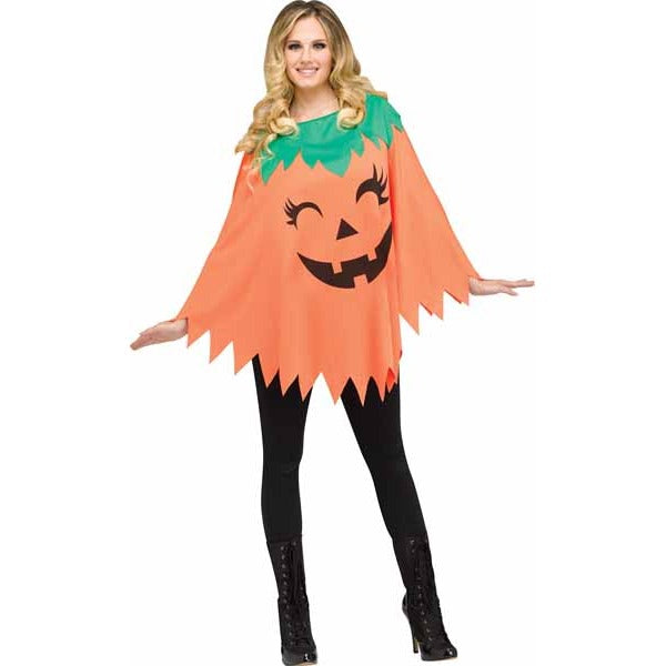 Pumpkin Halloween Poncho, One Size Fits 4-14