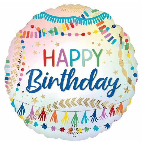 Birthday Streamers 18-Inch Round Foil Balloon
