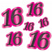 Glittered Foil Number 16 Cutouts, 6 Pack