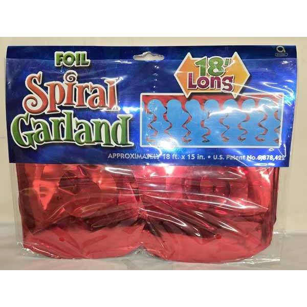 Red Metallic Spiral Garland, 15 Inches x 8 Feet