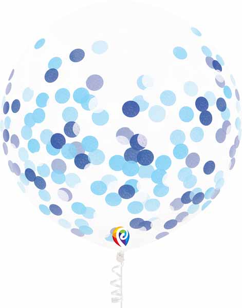 17-Inch Blue Confetti Balloons with Ribbon, 3-Pack