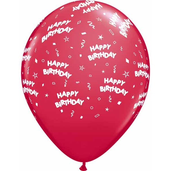 Red Happy Birthday All Over Latex Balloons, 50 Count