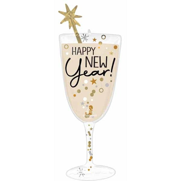 Bubbly Happy New Year Glass-Shaped Foil Balloon, 40 Inch