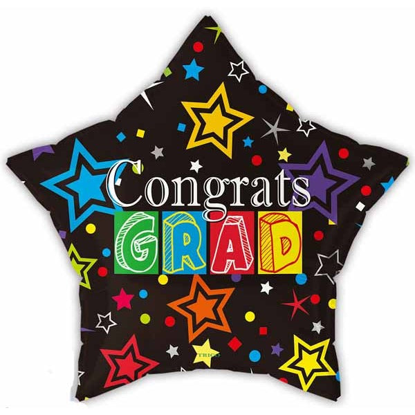 Congrats Grad Black Star Foil Balloon, 18 Inch