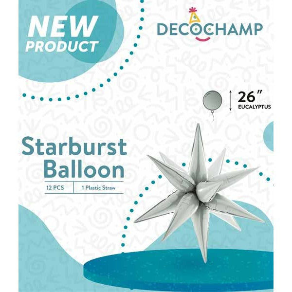 Decochamp 26-Inch Eucalyptus Grey Starburst Foil Balloon