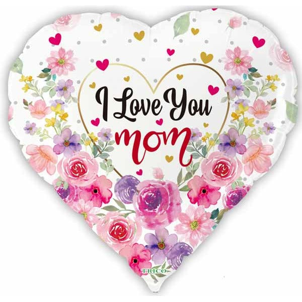 I LOVE YOU MOM WHITE HEART 18" FOIL PKG
