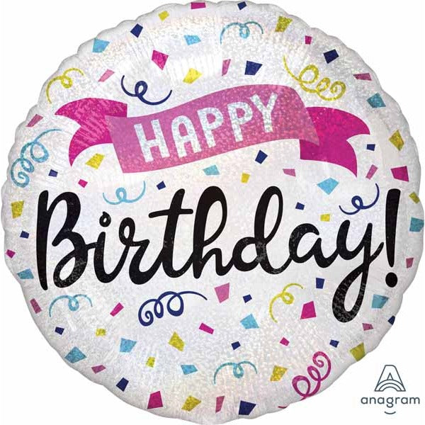 Happy Birthday Sparkle Banner 18" Round Foil Balloon