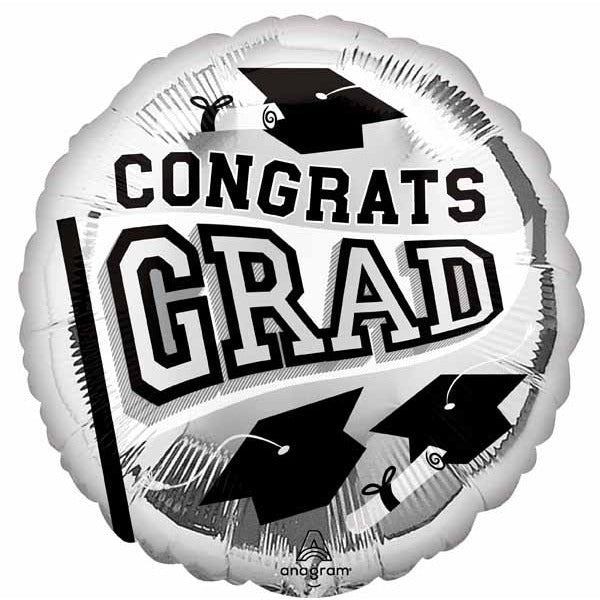 Silver Graduation 18-Inch Round Foil Balloon
