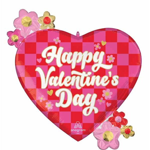 25" Checkerboard Happy Valentine's Day Heart Foil Balloon