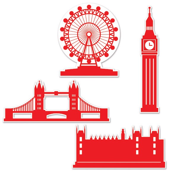 London Silhouette Decorations, 4 Pack